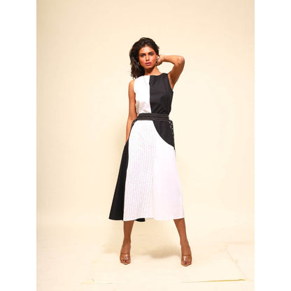 September Spring Black Wave Dress with Belt (Set of 2)