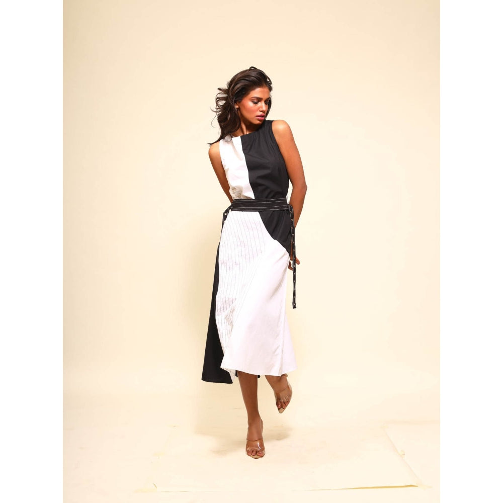 September Spring Black Wave Dress with Belt (Set of 2)