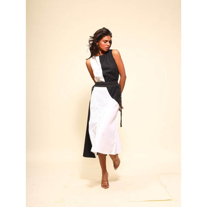 September Spring Black Wave Dress with Belt (Set of 2)