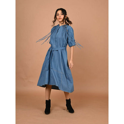 September Spring Blue The String Denim Dress with Belt (Set of 2)