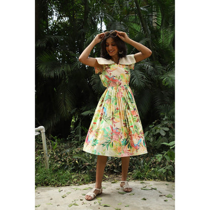 September Spring Leah Tropical Print Midi Dress