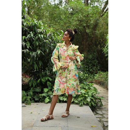 September Spring Raya Tropical Print Knee Length Dress with Belt (Set of 2)