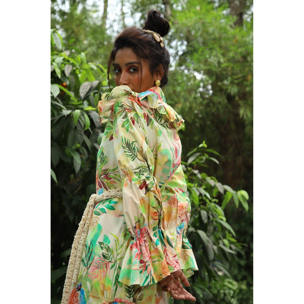 September Spring Raya Tropical Print Knee Length Dress with Belt (Set of 2)