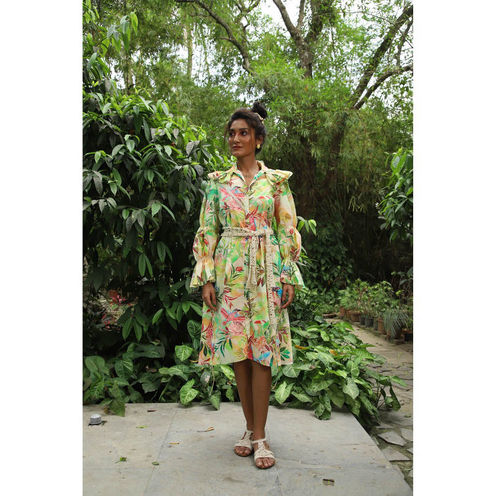 September Spring Raya Tropical Print Knee Length Dress with Belt (Set of 2)