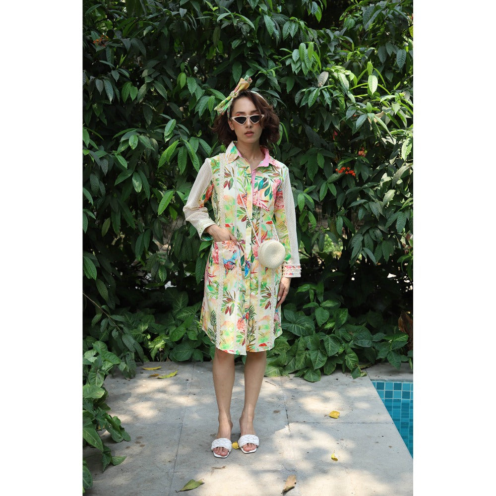 September Spring Cherie Tropical Print Shirt Style Dress