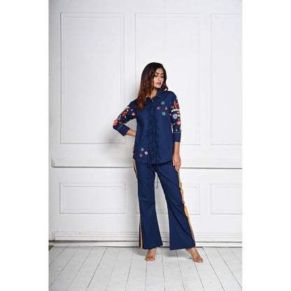 September Spring Navy Blue The Coral Reef Embroidered Co-Ord (Set of 2)