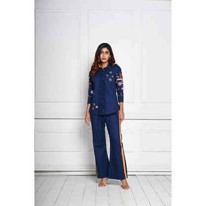 September Spring Navy Blue The Coral Reef Embroidered Co-Ord (Set of 2)