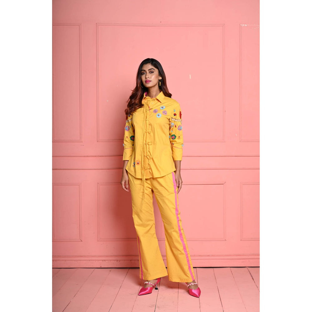 September Spring Yellow The Coral Reef Embroidered Co-Ord (Set of 2)