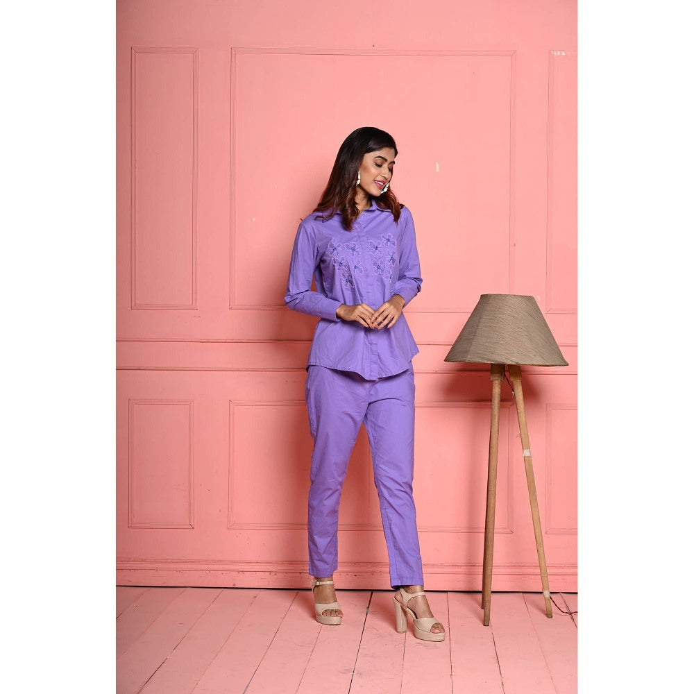 September Spring Organza Lavender Embroidered Co-Ord (Set of 2)