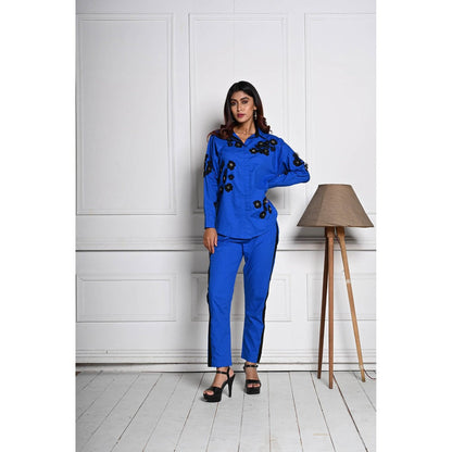 September Spring Applique Blue Embroidered Co-Ord (Set of 2)