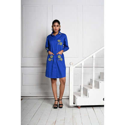 September Spring Blue 3D Flower Shirt Style Dress