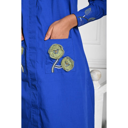 September Spring Blue 3D Flower Shirt Style Dress