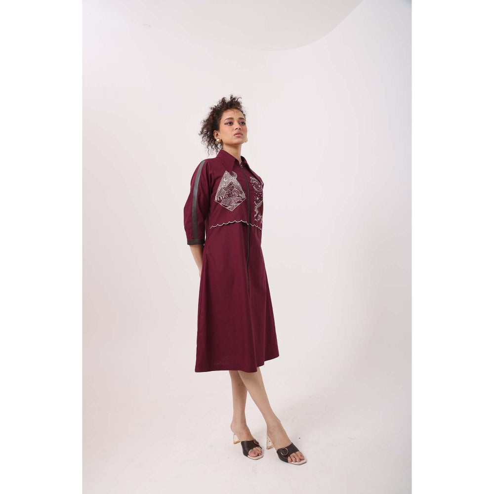 September Spring Wine Mountain Scallop Dress - Burgundy