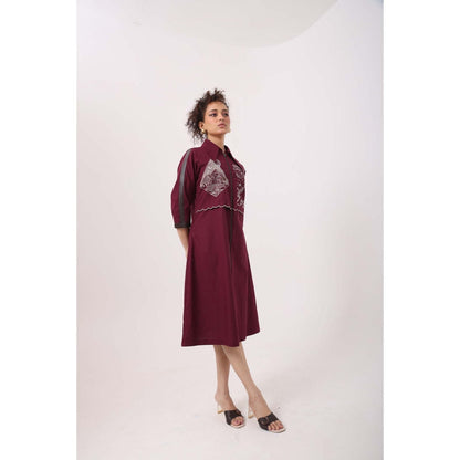 September Spring Wine Mountain Scallop Dress - Burgundy