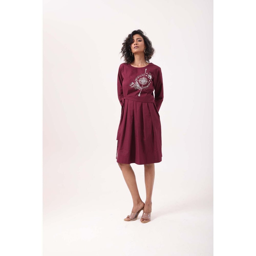September Spring Wine Compass Dress - Burgundy