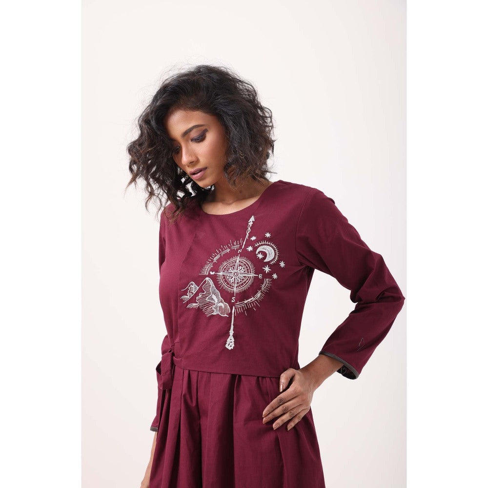 September Spring Wine Compass Dress - Burgundy