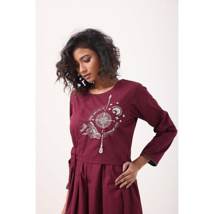 September Spring Wine Compass Dress - Burgundy