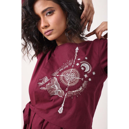 September Spring Wine Compass Dress - Burgundy