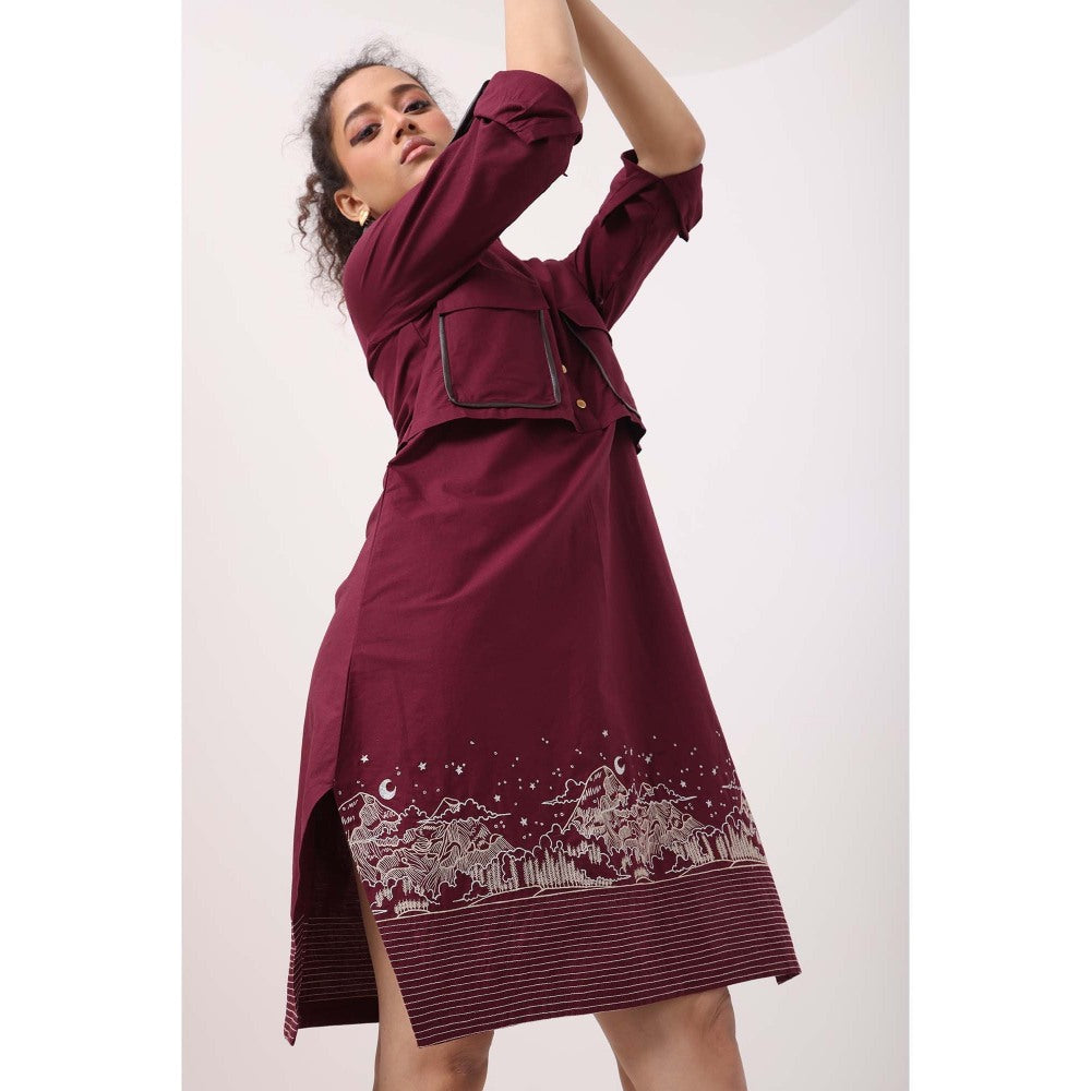 September Spring Wine Landscape Dress - Burgundy