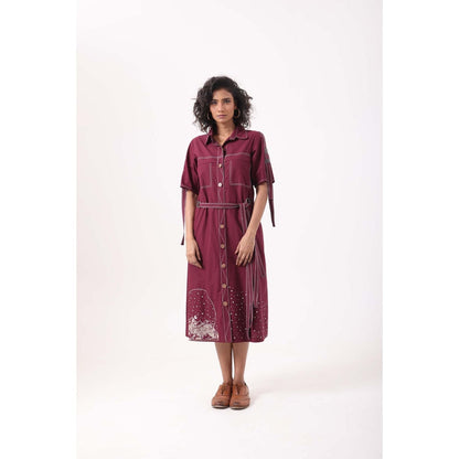September Spring Wine Circle Stardust Dress - Burgundy