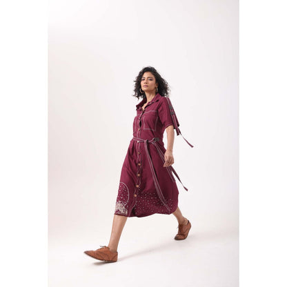 September Spring Wine Circle Stardust Dress - Burgundy