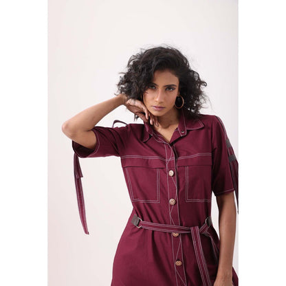 September Spring Wine Circle Stardust Dress - Burgundy
