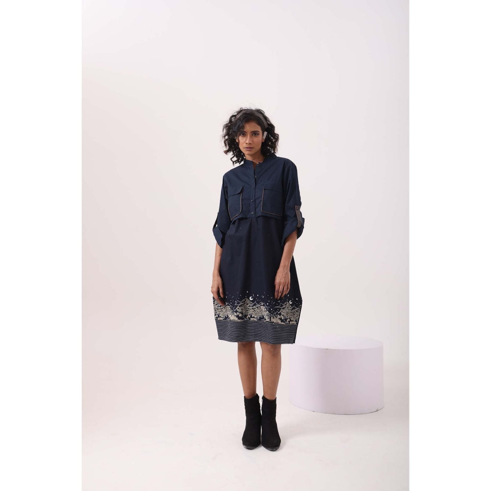 September Spring Navy Landscape Dress - Navy Blue