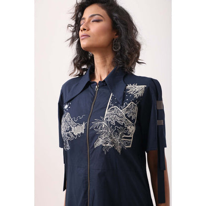 September Spring Navy Mountain Straight Dress - Navy Blue