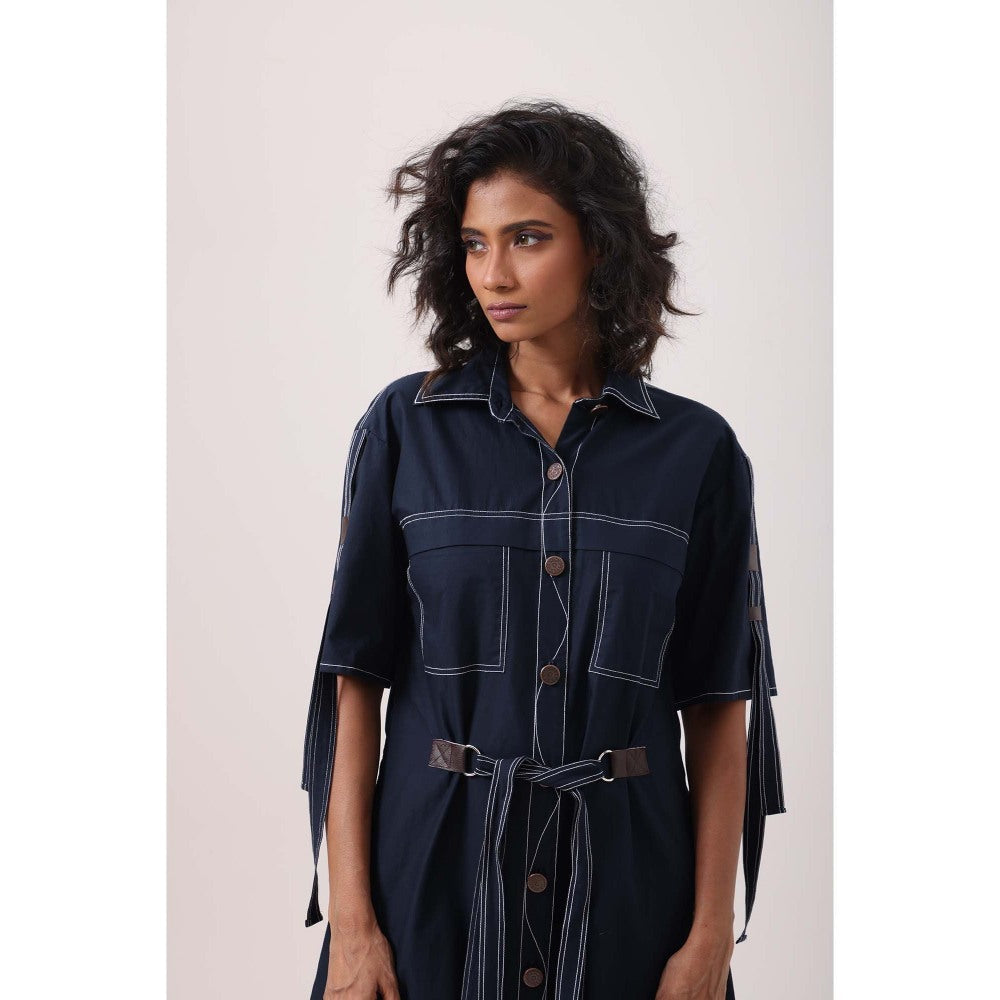 September Spring Navy Circle Stardust Dress - Navy Blue