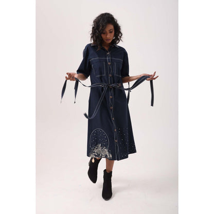 September Spring Navy Circle Stardust Dress - Navy Blue