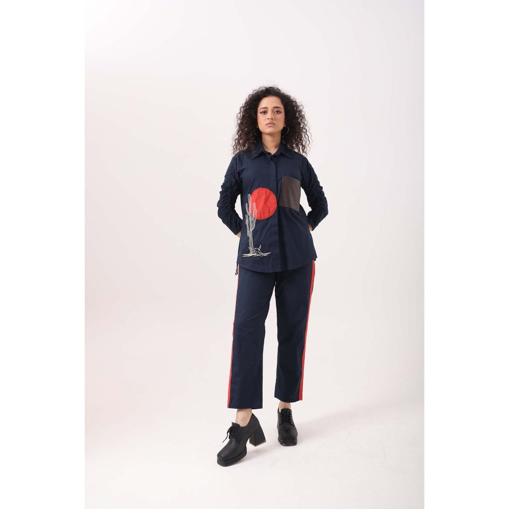 September Spring Navy Orange Cactus Co-Ord Set - Navy Blue
