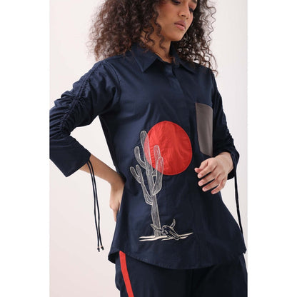 September Spring Navy Orange Cactus Co-Ord Set - Navy Blue