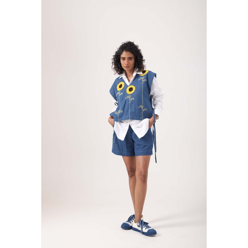 September Spring Sunflower Vest Top with Shorts - Blue