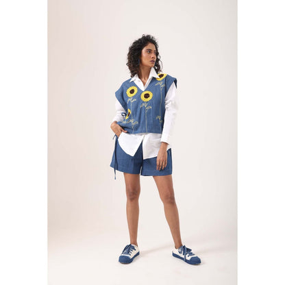 September Spring Sunflower Vest Top with Shorts - Blue