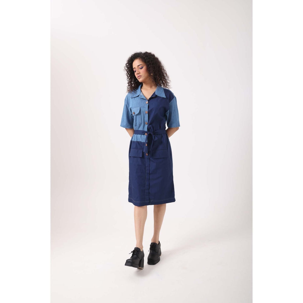 September Spring Denim Navy Panel Dress - Blue