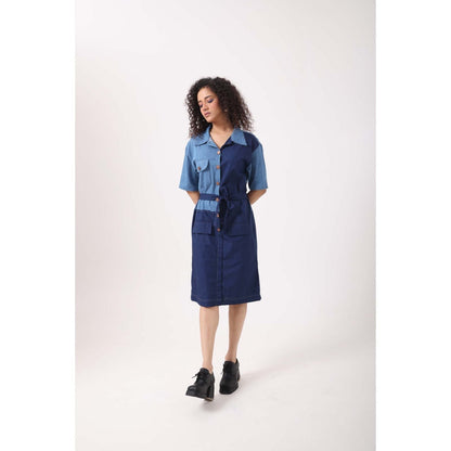 September Spring Denim Navy Panel Dress - Blue