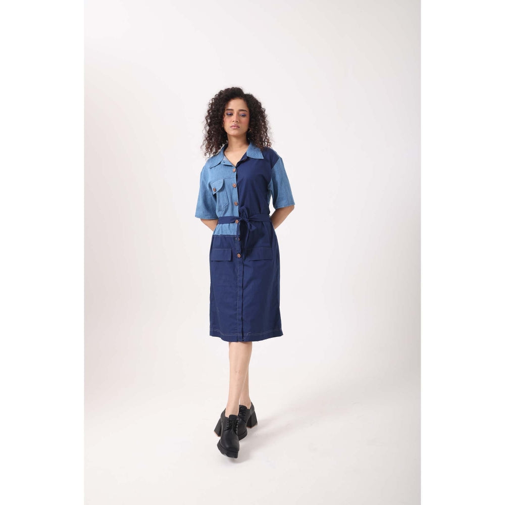September Spring Denim Navy Panel Dress - Blue