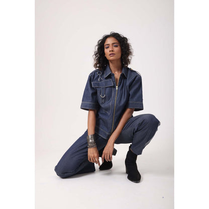 September Spring Dark Denim Anchor Co-Ord Set - Navy Blue