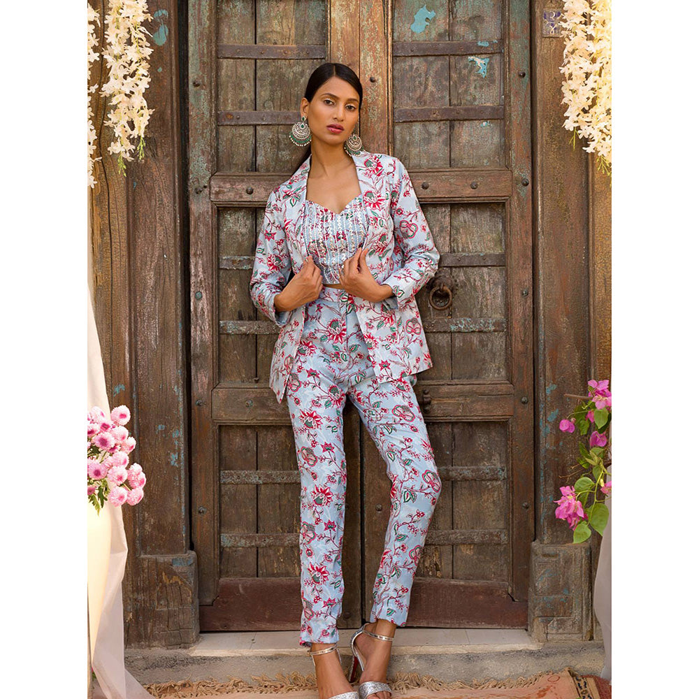 Chhavvi Aggarwal Blue Pant Suit Set (Set of 3)