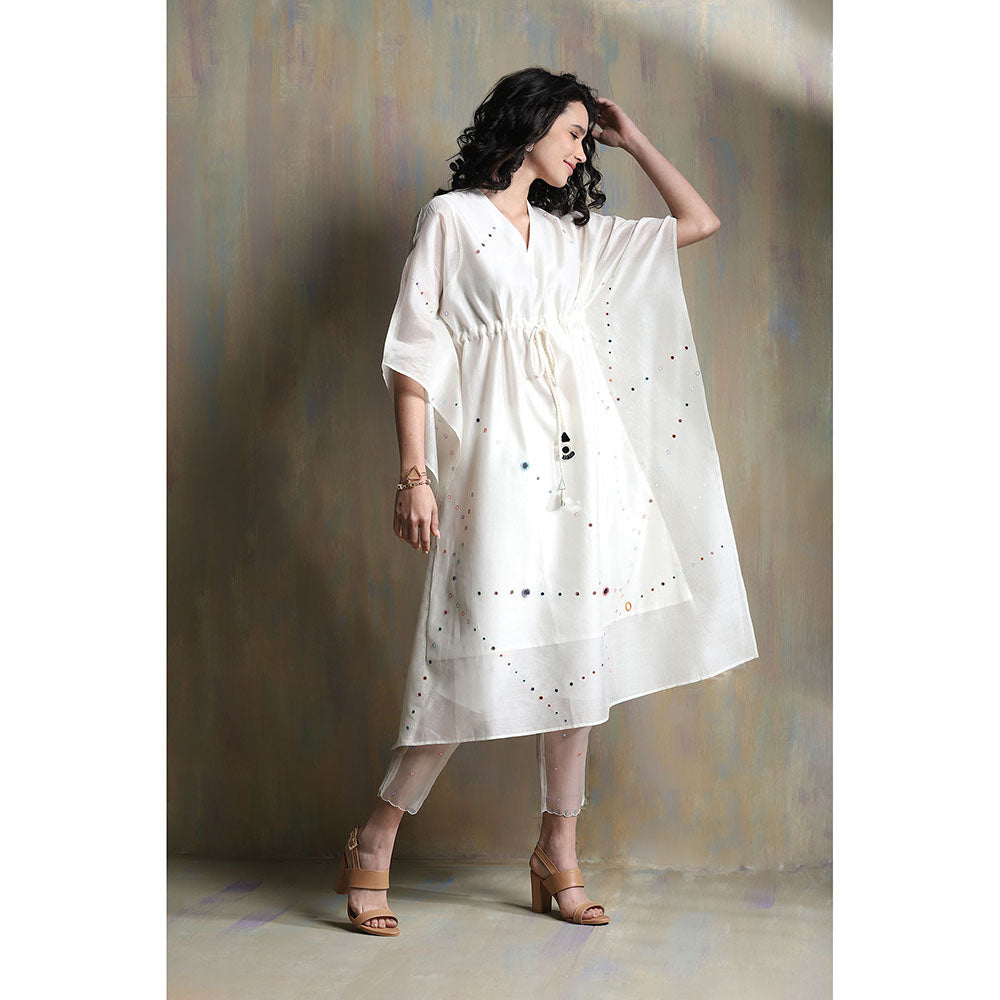 Charkhee White Chanderi Kaftan with Pants (Set of 2)