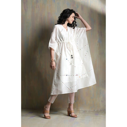 Charkhee White Chanderi Kaftan with Pants (Set of 2)