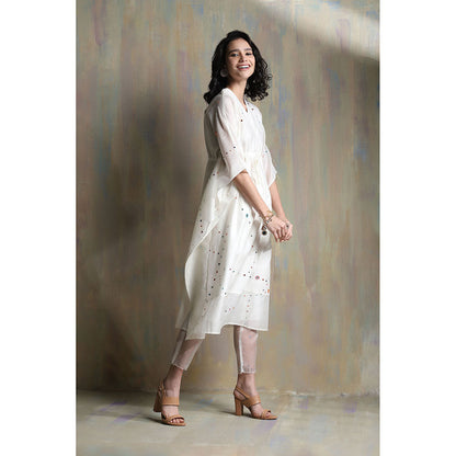 Charkhee White Chanderi Kaftan with Pants (Set of 2)