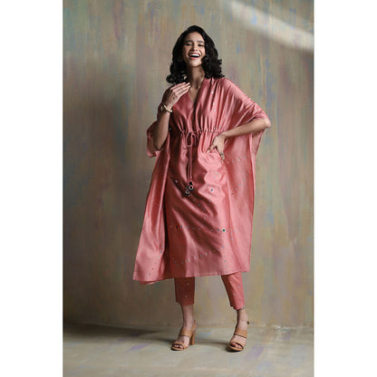 Charkhee Pink Chanderi Kaftan with Pants (Set of 2)