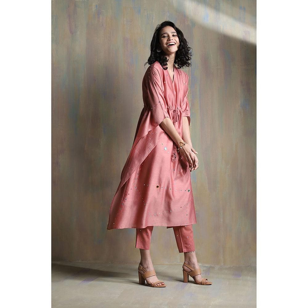 Charkhee Pink Chanderi Kaftan with Pants (Set of 2)