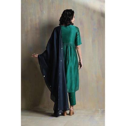 Charkhee Emerald Green High Slit Kurta (Set of 3)