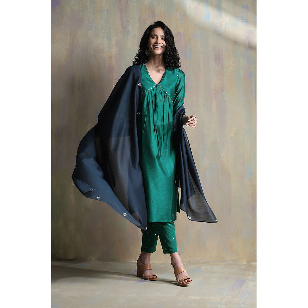 Charkhee Emerald Green High Slit Kurta (Set of 3)