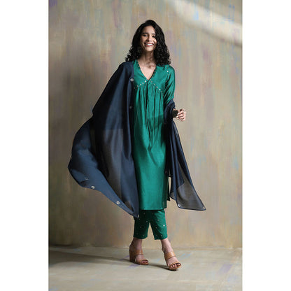 Charkhee Emerald Green High Slit Kurta (Set of 3)