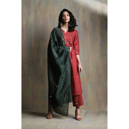 Charkhee Red Gathered Palazzo (Set of 3)