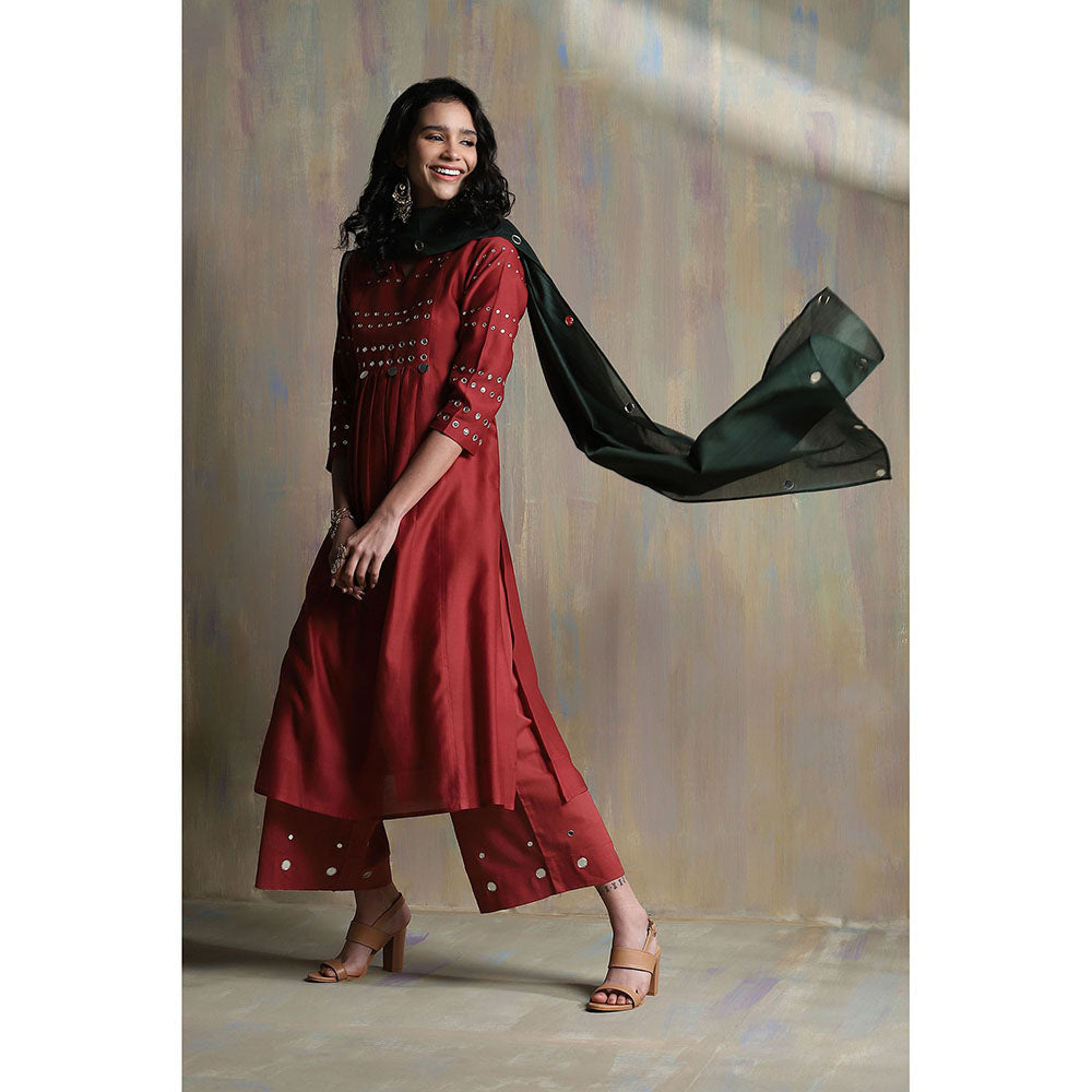 Charkhee Red Gathered Palazzo (Set of 3)