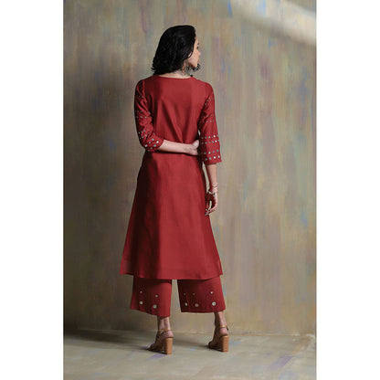 Charkhee Red Gathered Palazzo (Set of 3)